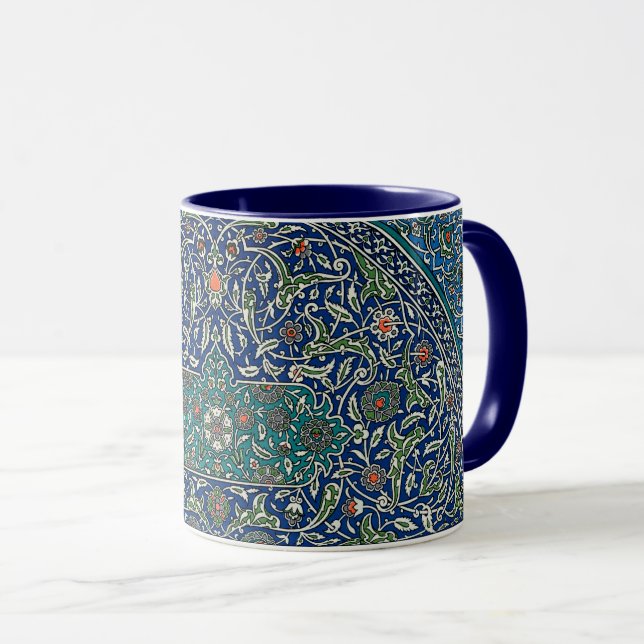 Blue Green Orange Teal Ornate Arabic Pattern Mug (Front Right)