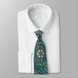 Blue Green Orange Teal Ornate Arabic Pattern Tie