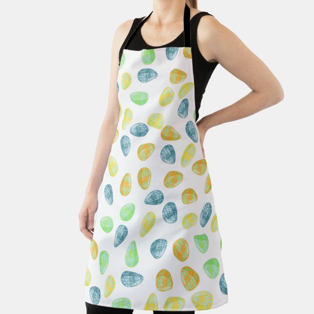 BLUE GREEN ORANGE YELLOW WATERCOLOR EGGS APRON (Insitu)