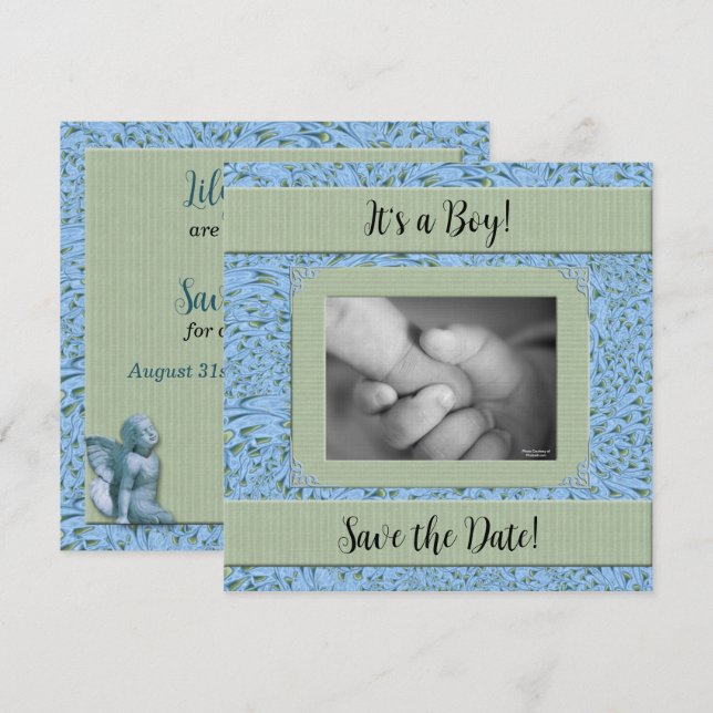 Blue Green Paisley Boy Baby Shower Invitation (Front/Back)