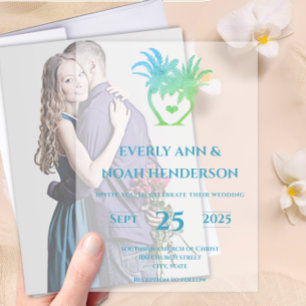 Blue Green Palm TrSimple Modern Minimalist Wedding Vellum Invitations