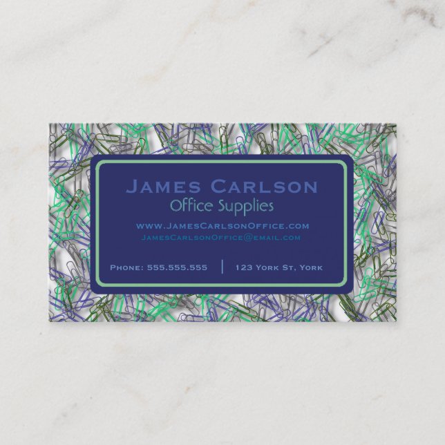Blue Green Paperclips Custom Business Card (Front)