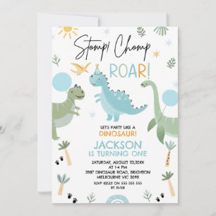 Blue Green Party Like A Dinosaur Birthday Invitation