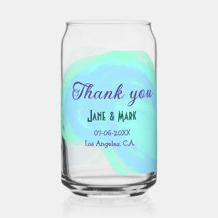 Blue green pastel thank you add couple name date can glass