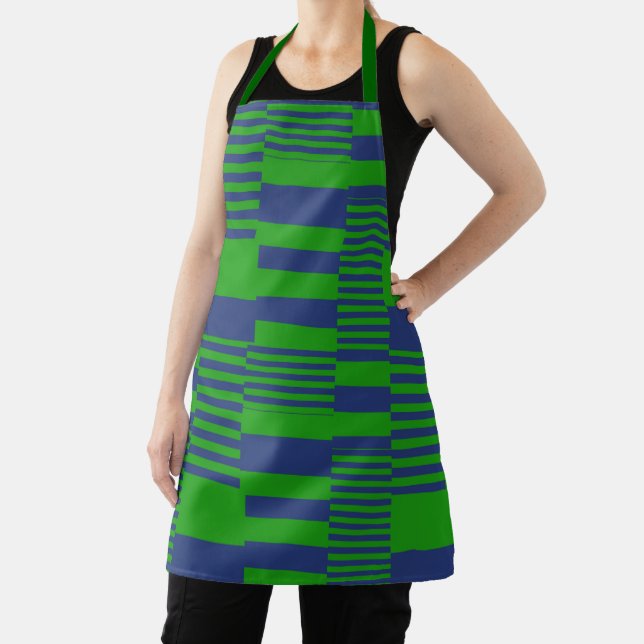 Blue Green Patchwork Stripes Design  Apron (Insitu)