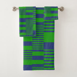 Blue Green Patchwork Stripes Design  Bath Towel Set