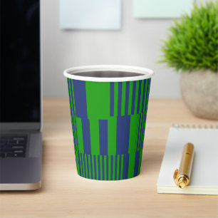 Blue Green Patchwork Stripes Design Paper Cups