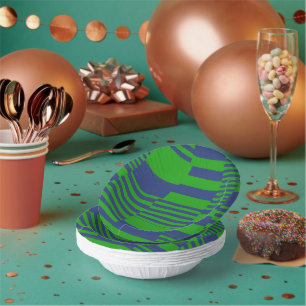 Blue Green Patchwork Stripes Design Paper Plate