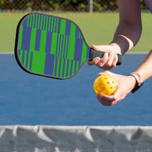 Blue Green Patchwork Stripes Design Pickleball Paddle