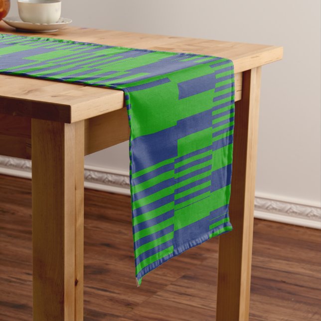 Blue Green Patchwork Stripes Design  Short Table Runner (In Situ)