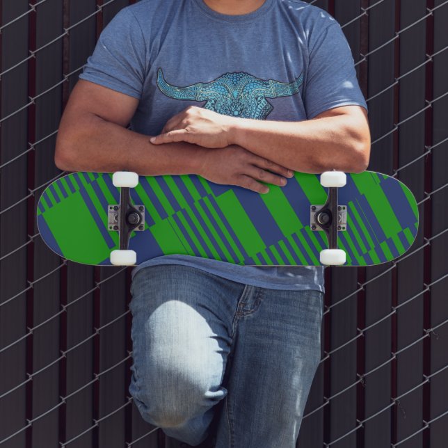 Blue Green Patchwork Stripes Design  Skateboard (Outdoor 3)