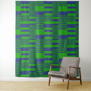 Blue Green Patchwork Stripes Design Tapestry