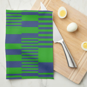 Blue Green Patchwork Stripes Design  Tea Towel