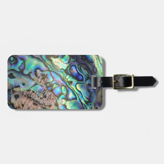 Blue green paua abalone shell detail luggage tag (Front Horizontal)