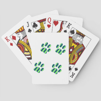 Blue Green Paw Prints Playing Cards