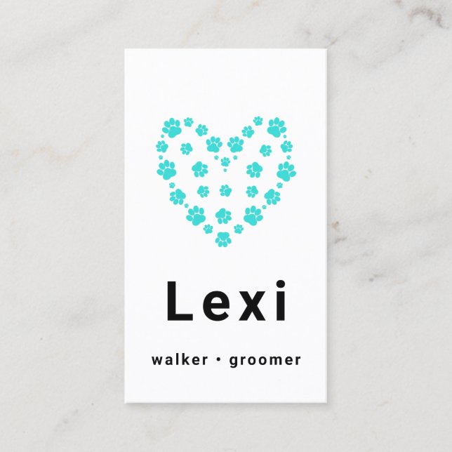  Blue Green Pawprint Heart Pet Walker Sitter Business Card (Front)