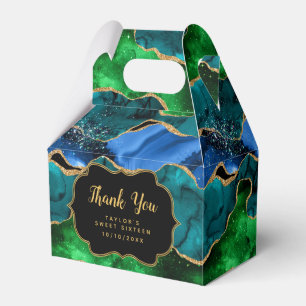 Blue Green Peacock Agate Sweet Sixteen Thank You Favour Box