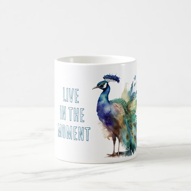 Blue Green Peacock  Coffee Mug (Center)