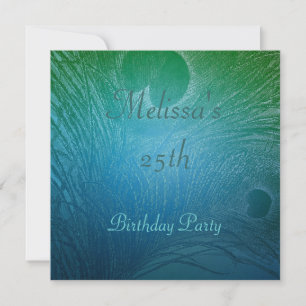 Blue & Green Peacock Feather Birthday Party Invitation