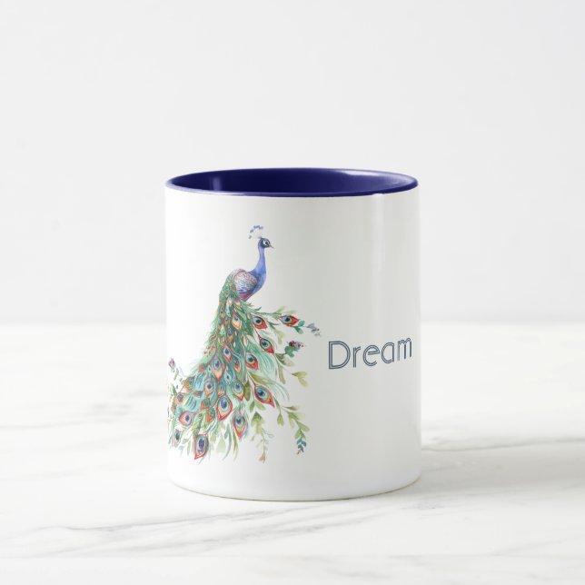 Blue Green Peacock Feathers Mug (Center)