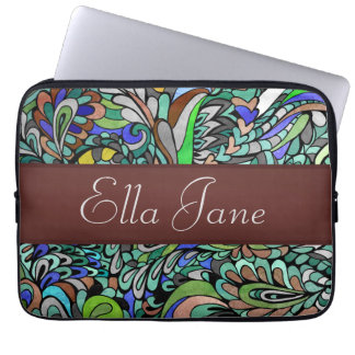 Blue Green Peacock Groovy laptop computer sleeve