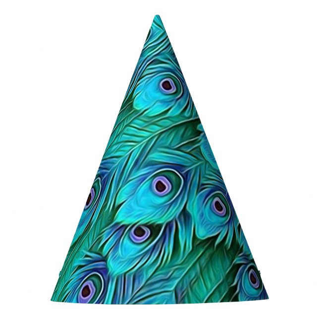 Blue Green Peacock Party Hat (Front)