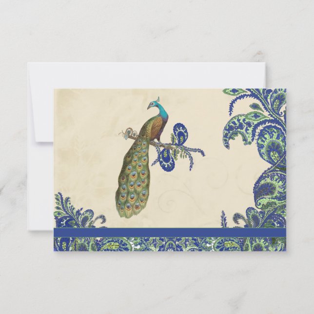 Blue & Green Peacock Wedding Invitation (Back)