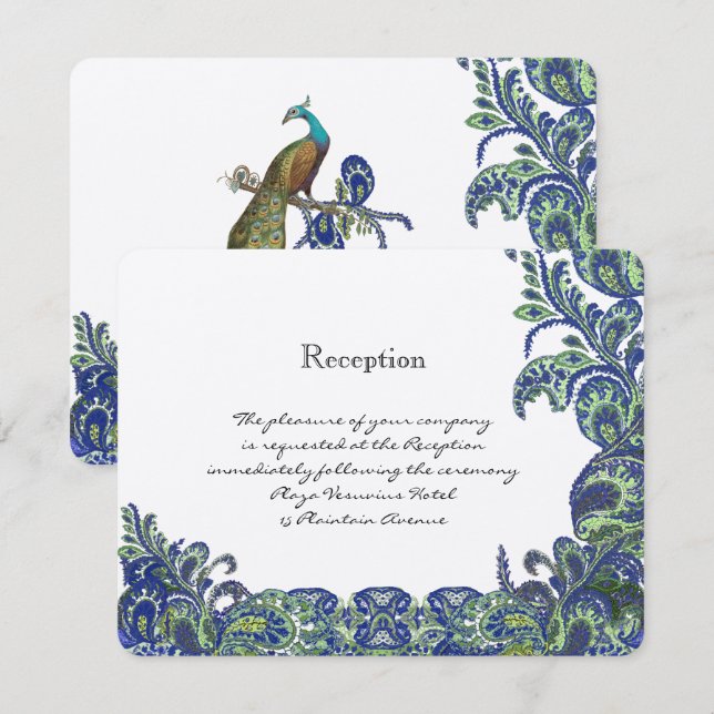 Blue & Green Peacock Wedding Invitations (Front/Back)