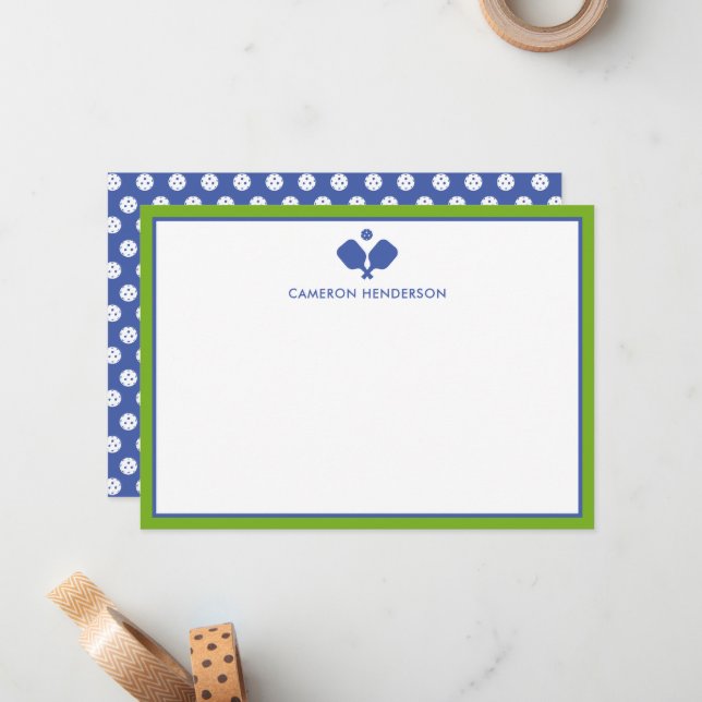 Blue Green Personalised Name Fun Pickleball  Card (Front/Back In Situ)