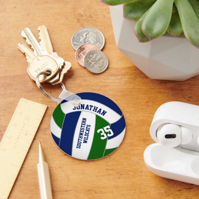 blue green personalised sports gifts volleyball key ring (Desk)