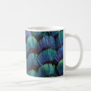 Blue-green pheasant feather design coffee mug