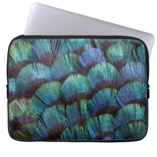Blue-green pheasant feather design laptop sleeve