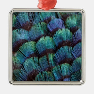 Blue-green pheasant feather design metal tree decoration