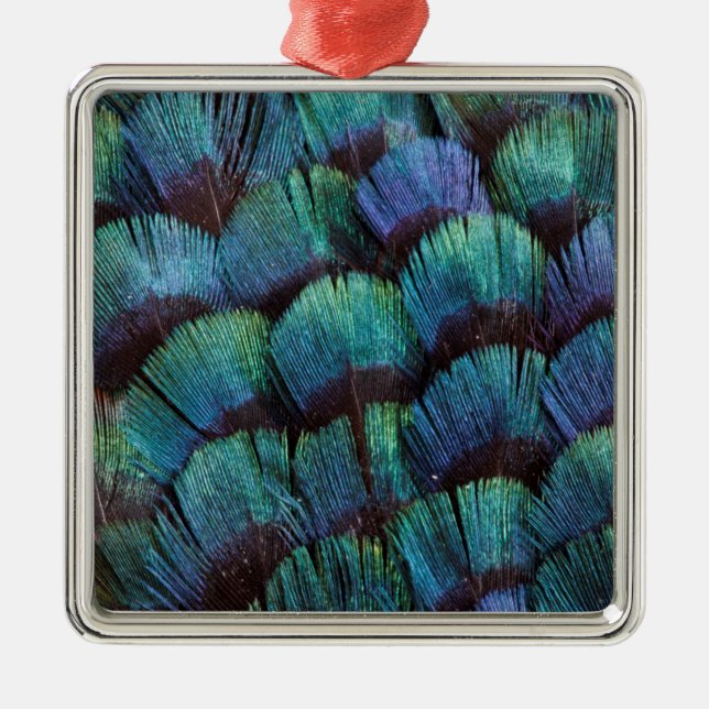 Blue-green pheasant feather design metal tree decoration (Front)