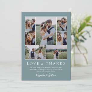 Blue Green  Photo Collage Love and Thanks Wedding Thank You Card