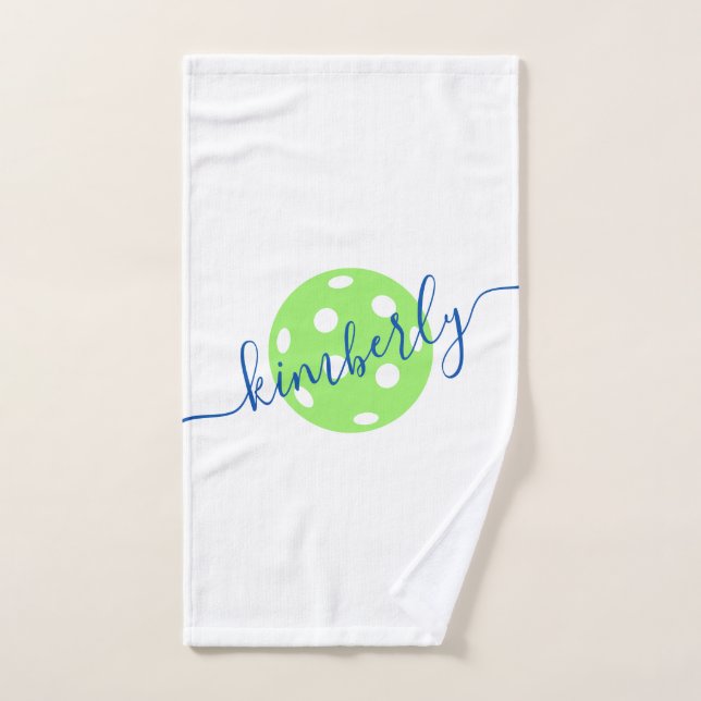 Blue & Green Pickleball Cute Personalised Hand Towel (Hand Towel)