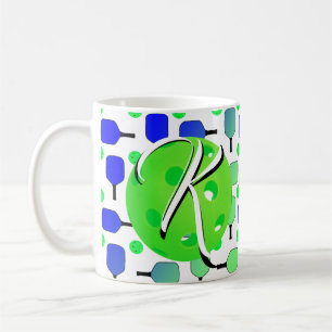 Blue & Green Pickleball Paddles Green Personalised Coffee Mug