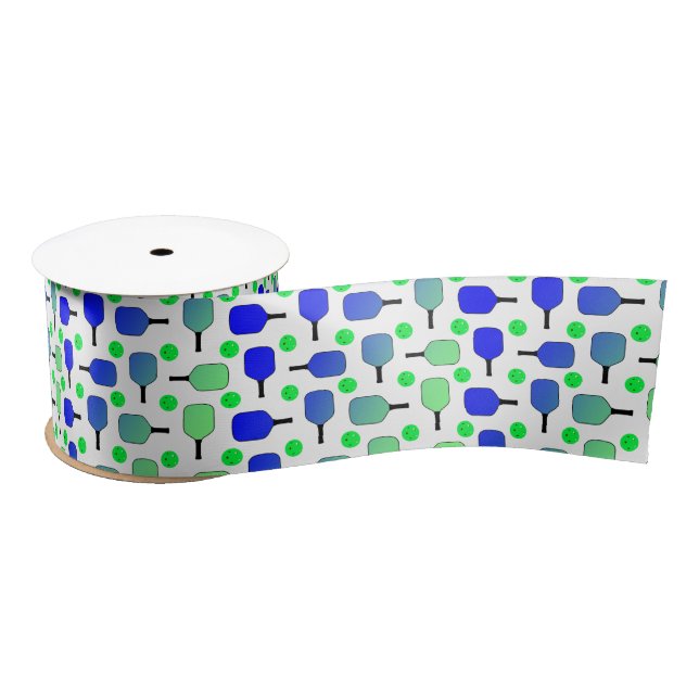 Blue & Green Pickleball Paddles Green Pickleballs Satin Ribbon (Spool)