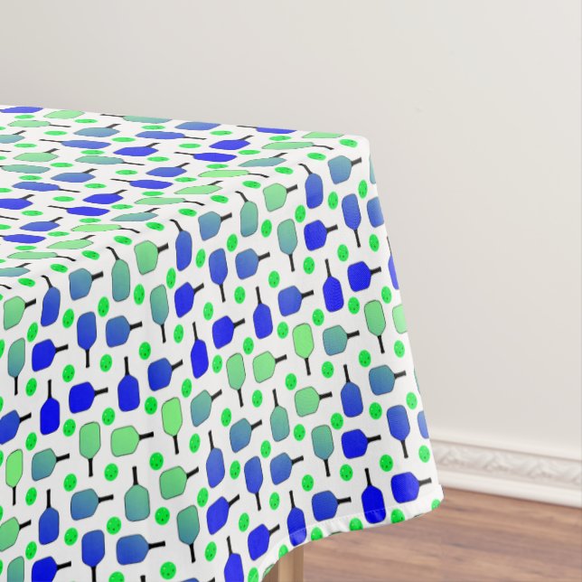 Blue & Green Pickleball Paddles Green Pickleballs Tablecloth (In Situ)