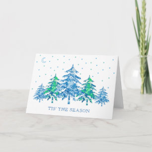Blue Green Pine Tree Winter T'is the Season Xmas Card