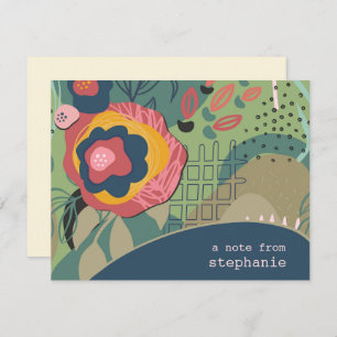 Blue Green & Pink Abstract Floral Custom Flat Card