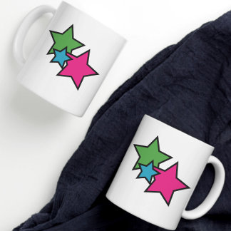 Blue Green Pink Black Neon Stars Coffee Mug