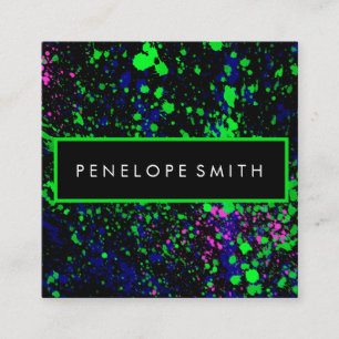 Blue Green Pink Black Paint Splatter Makeup Artist Square Business Card