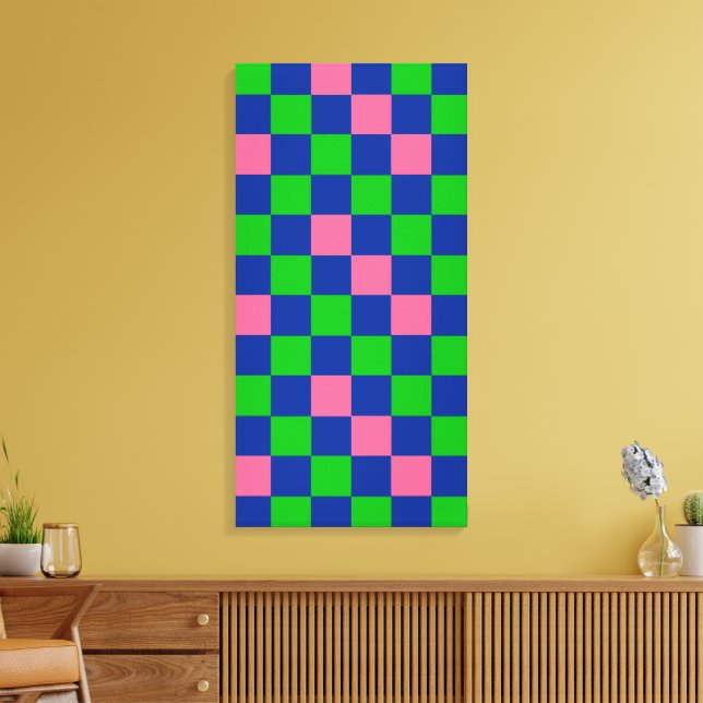 Blue Green Pink Chequered Pattern Design  Canvas Print (Insitu(LivingRoom))