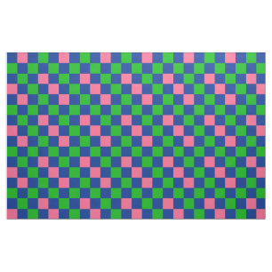 Blue Green Pink Chequered Pattern Design  Fabric