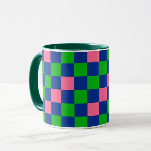 Blue Green Pink Chequered Pattern Design  Mug