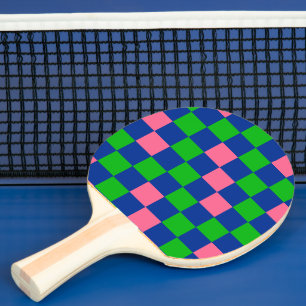 Blue Green Pink Chequered Pattern Design Ping Pong Paddle