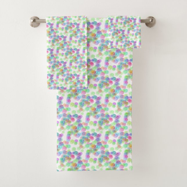 Blue Green Pink Purple Modern Abstract Elegant Bath Towel Set (Insitu)