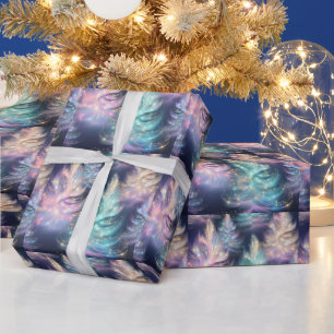 Blue Green Pink Purple Trees Modern Christmas Wrapping Paper