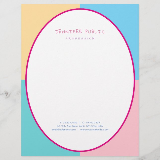 Blue Green Pink Yellow Modern Colourful Template Custom Letterhead (Front)